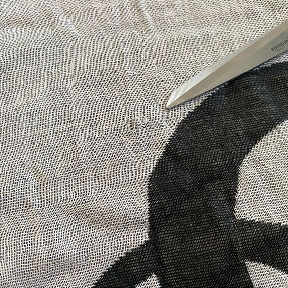 Vintage Pashmina Silk Oversized Fringed Scarf Wrap Abstract Print Black - Picture 4 of 6